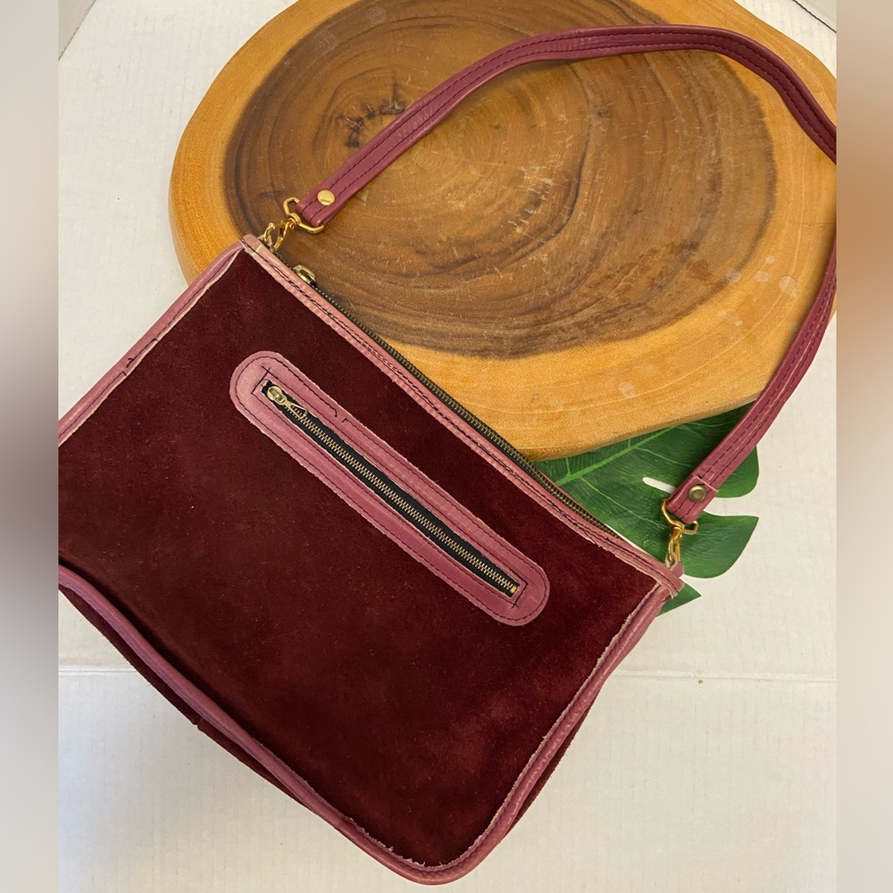 Macys Vintage Raw Leather Clutch Wristlet Handbag